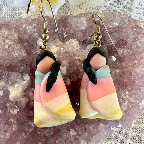 Artisan Clay Native Maiden Earrings - Picture 2 of 9